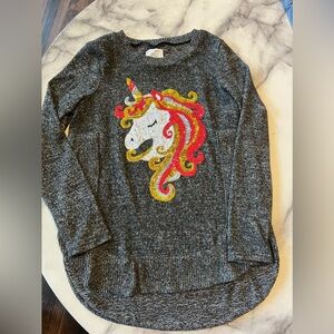 Girls medium lightweight sweater, unicorn with sequins, EUC